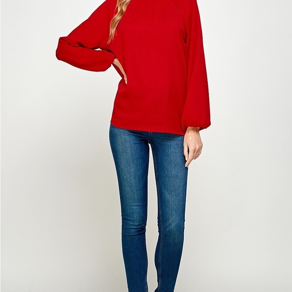Red Bow High Neck Long Sleeve Top NWT - Picture 2 of 8